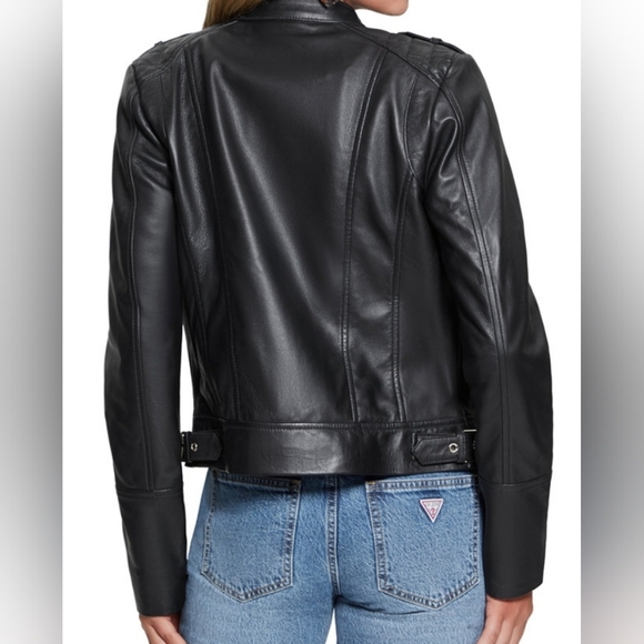 GUESS Women's Quilted Shoulder Leather Moto Coat - Picture 5 of 8